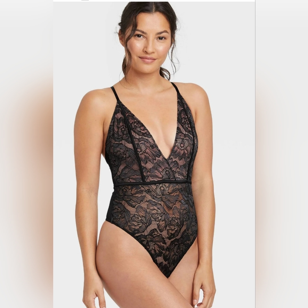 Auden Intimates Lingerie Thong Nightie Lace Sheer Sexy Black Size L